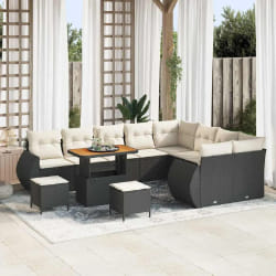 vidaXL Ensemble de canapé de jardin avec coussin 12 pcs Noir et crème