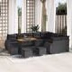 Ensemble de canapé de jardin 13 pièces avec coussins Noir Poly Rotin Acacia
