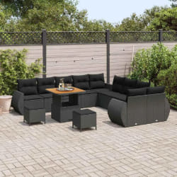 vidaXL Ensemble de canapé de jardin 13 pcs Noir 80 x 80 x 71 cm