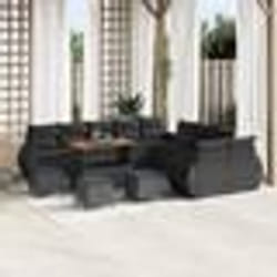 Ensemble de canapé de jardin 14 pièces avec coussins noir poly rotin