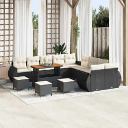 Set de canapé de jardin vidaXL 14 pièces avec coussins noir poly rotin