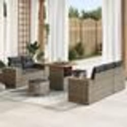 Set de Canapé de Jardin 8 pièces avec Coussins Gris Rotin Poly Acacia