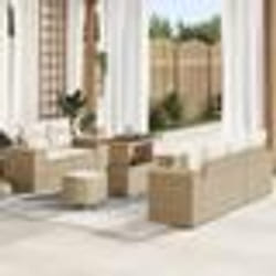 Canapés de Jardin 8 Pièces avec Coussins Beige Poly Rotin Acacia