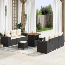 vidaXL Ensemble de canapé de jardin avec coussin 9 pcs Noir et crème