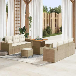 vidaXL Ensemble de canapé de jardin avec coussin 9 pcs beige et crème