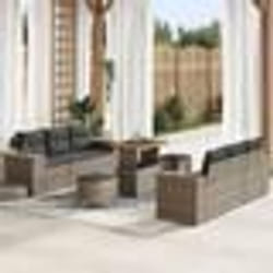 Ensemble de canapé de jardin 9 pièces avec coussins gris Poly Rotin Acacia