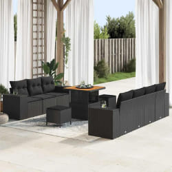 vidaXL Ensemble de canapé de jardin 10 pcs Noir 80 x 80 x 71 cm