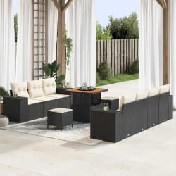 vidaXL Ensemble de canapé de jardin avec coussin 10 pcs Noir et Crème