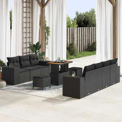 vidaXL Ensemble de canapé de jardin 10 pcs Noir 90 x 55 x 71 cm