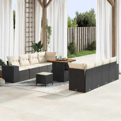 vidaXL Ensemble de canapé de jardin avec coussin 11 pcs Noir et Crème