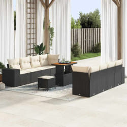 vidaXL Ensemble de canapé de jardin avec coussin 11 pcs Noir et Crème