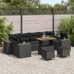 vidaXL Ensemble de canapé de jardin 10 pcs Noir 90 x 55 x 71 cm