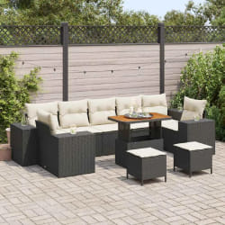 vidaXL Ensemble de canapé de jardin avec coussin 10 pcs Noir et Crème