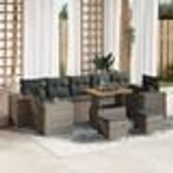 Canapé de Jardin 10 Pièces avec Coussins gris Poly Rattan