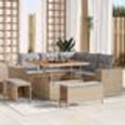 Ensemble de canapé de jardin 8 pièces avec coussins beige en poly rattan
