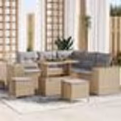 Ensemble de canapé de jardin 8 pièces beige Poly Rattan Acacia