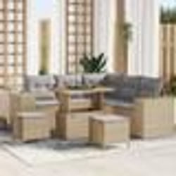 Ensemble de canapé de jardin 8 pièces beige Poly Rattan Acacia