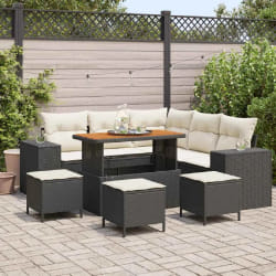 vidaXL Ensemble de canapé de jardin avec coussin 9 pcs Noir et Crème