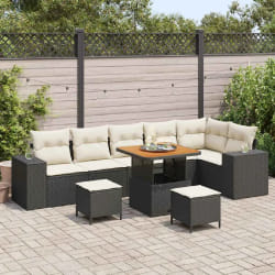vidaXL Ensemble de canapé de jardin avec coussin 9 pcs Noir et Crème