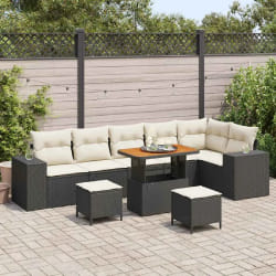 vidaXL Ensemble de canapé de jardin avec coussin 9 pcs Noir et Crème