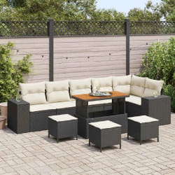 vidaXL Ensemble de canapé de jardin avec coussin 10 pcs Noir et Crème