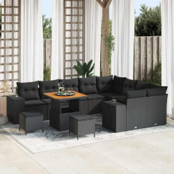 vidaXL Ensemble de canapé de jardin 12 pcs Noir 80 x 80 x 71 cm