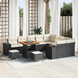 vidaXL Ensemble de canapé de jardin avec coussin 12 pcs Noir et Crème