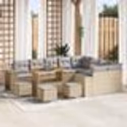 Canapé de Jardin 13 Pièces avec Coussins Beige en Rattan Poly Acacia