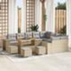 Canapé de Jardin 13 Pièces avec Coussins Beige en Rattan Poly Acacia