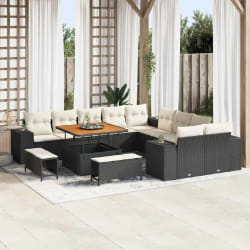 vidaXL Ensemble de canapé de jardin avec coussin 13 pcs Noir et Crème