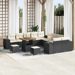 vidaXL Ensemble de canapé de jardin avec coussin 13 pcs Noir et Crème