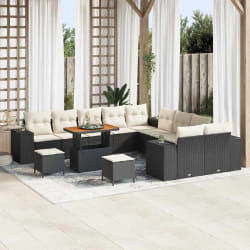 vidaXL Ensemble de canapé de jardin avec coussin 13 pcs Noir et Crème