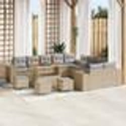 Ensemble de canapé de jardin de 14 pièces avec coussins Beige Poly Rotin Acacia