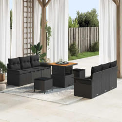 vidaXL Ensemble de canapé de jardin 9 pcs Noir 80 x 80 x 71 cm