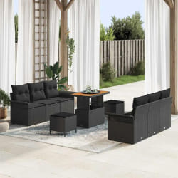 vidaXL Ensemble de canapé de jardin 9 pcs Noir 90 x 55 x 71 cm