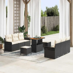 vidaXL Ensemble de canapé de jardin avec coussin 9 pcs Noir et Crème