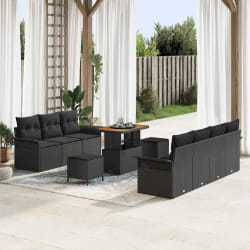 vidaXL Ensemble de canapé de jardin 10 pcs Noir 90 x 55 x 71 cm