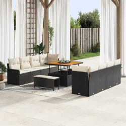 vidaXL Ensemble de canapé de jardin avec coussin 11 pcs Noir et Crème
