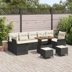 vidaXL Ensemble de canapé de jardin avec coussin 10 pcs Noir et Crème