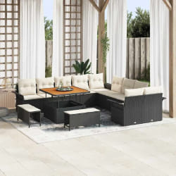 vidaXL Ensemble de canapé de jardin avec coussin 13 pcs Noir et Crème