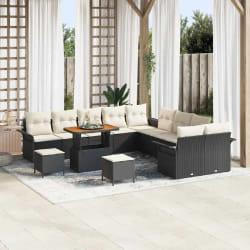 vidaXL Ensemble de canapé de jardin avec coussin 13 pcs Noir et Crème