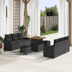 vidaXL Ensemble de canapé de jardin 9 pcs Noir 80 x 80 x 71 cm