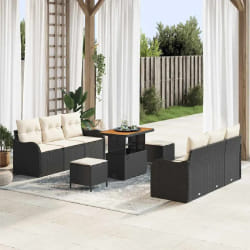 vidaXL Ensemble de canapé de jardin avec coussin 9 pcs Noir et Crème
