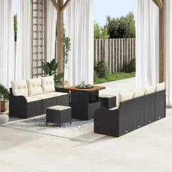 vidaXL Ensemble de canapé de jardin avec coussin 10 pcs Noir et Crème