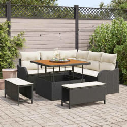 vidaXL Ensemble de canapé de jardin avec coussin 8 pcs Noir et Crème