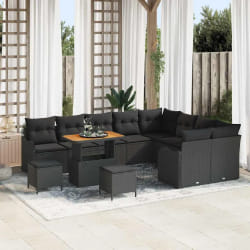 vidaXL Ensemble de canapé de jardin 12 pcs Noir 90 x 55 x 71 cm