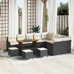 vidaXL Ensemble de canapé de jardin avec coussin 13 pcs Noir et Crème