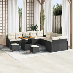 vidaXL Ensemble de canapé de jardin avec coussin 13 pcs Noir et Crème