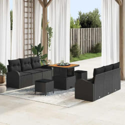 vidaXL Ensemble de canapé de jardin 9 pcs Noir 80 x 80 x 71 cm