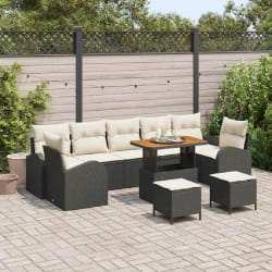 vidaXL Ensemble de canapé de jardin avec coussin 10 pcs Noir et Crème
